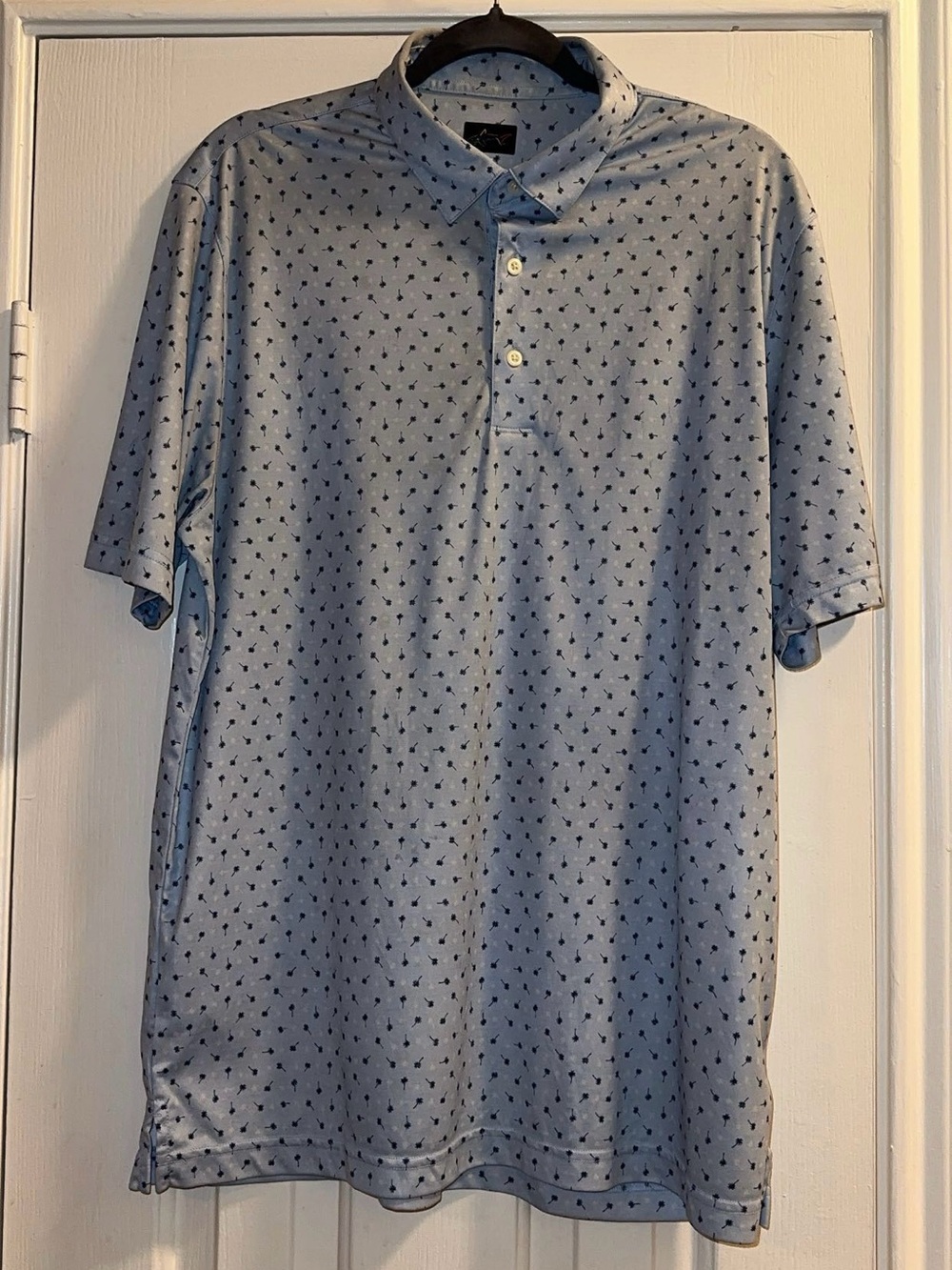 Greg Norman Collection Light Blue Gold Polo Polo with Navy Micro Motif